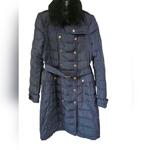 Burberry Brit down puffer parka double breasted blue zipper button closureM